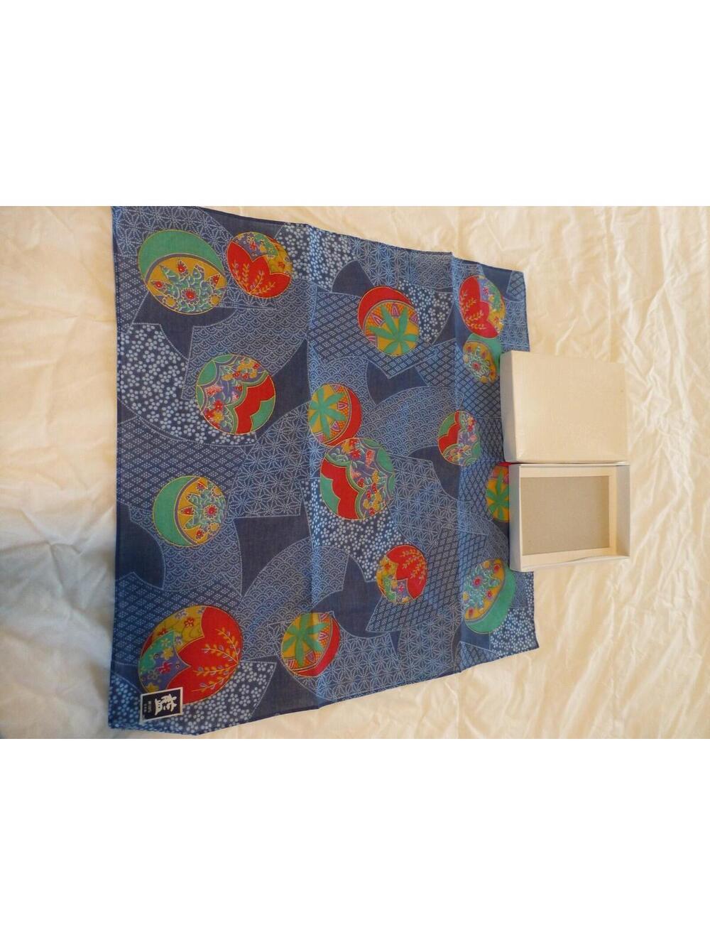 Vintage Japanese Indigo Blue Cotton Handkerchief Furoshiki Scarf Box Japan K3